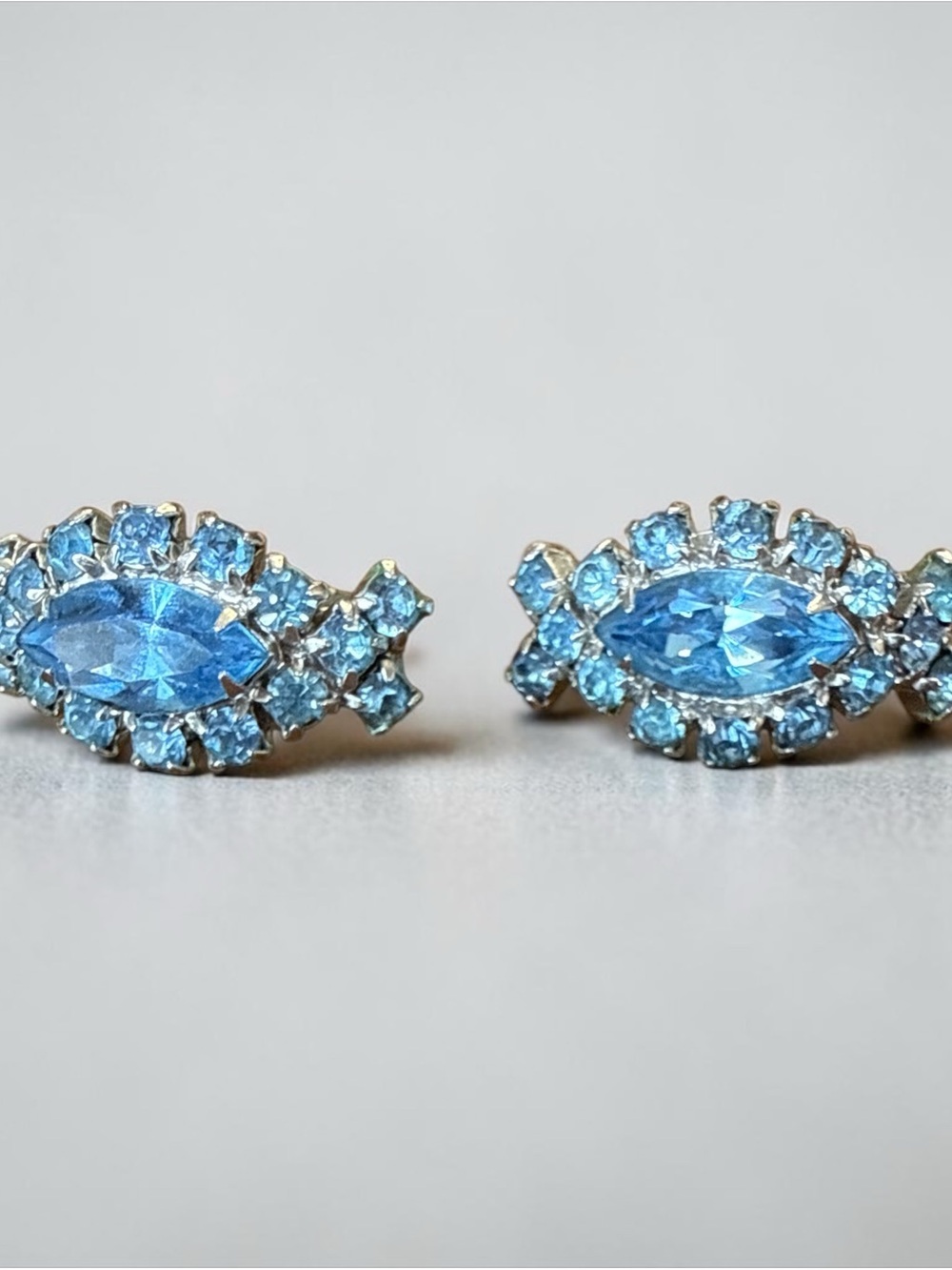 Vintage Blue Marquise Crystal Cluster Earrings - Picture 4 of 6